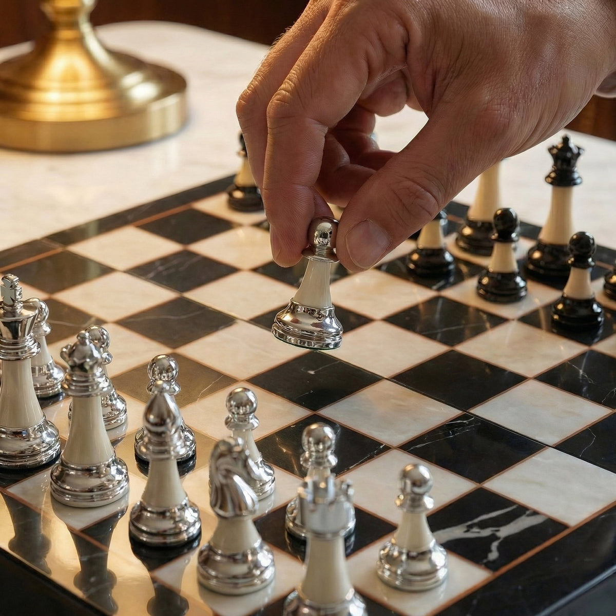 Folding Ebony Chess Set with Metal Pieces