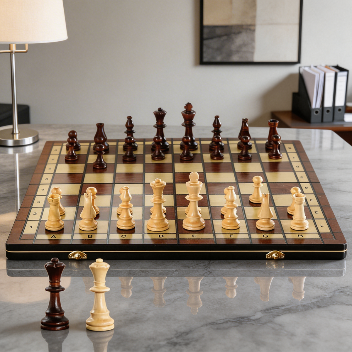 Folding Magnetic Mahogany Chess Set