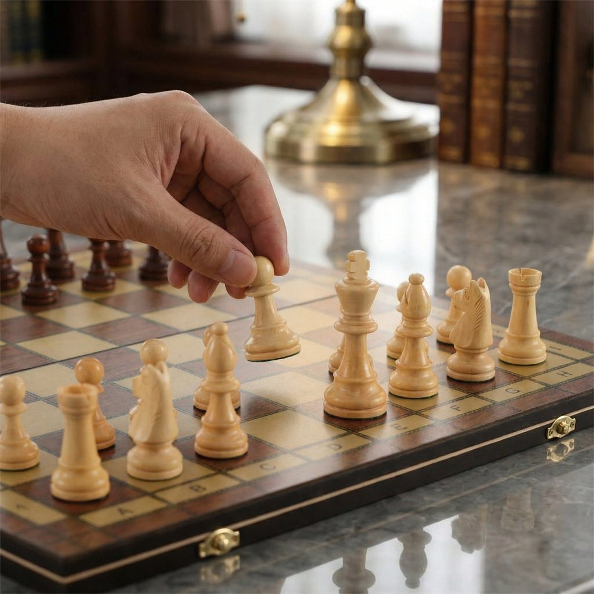 Folding Magnetic Mahogany Chess Set