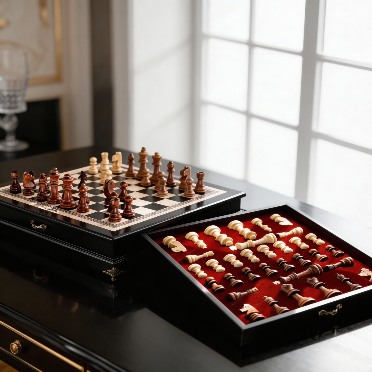 Olive Wood Chess Set with Drawer