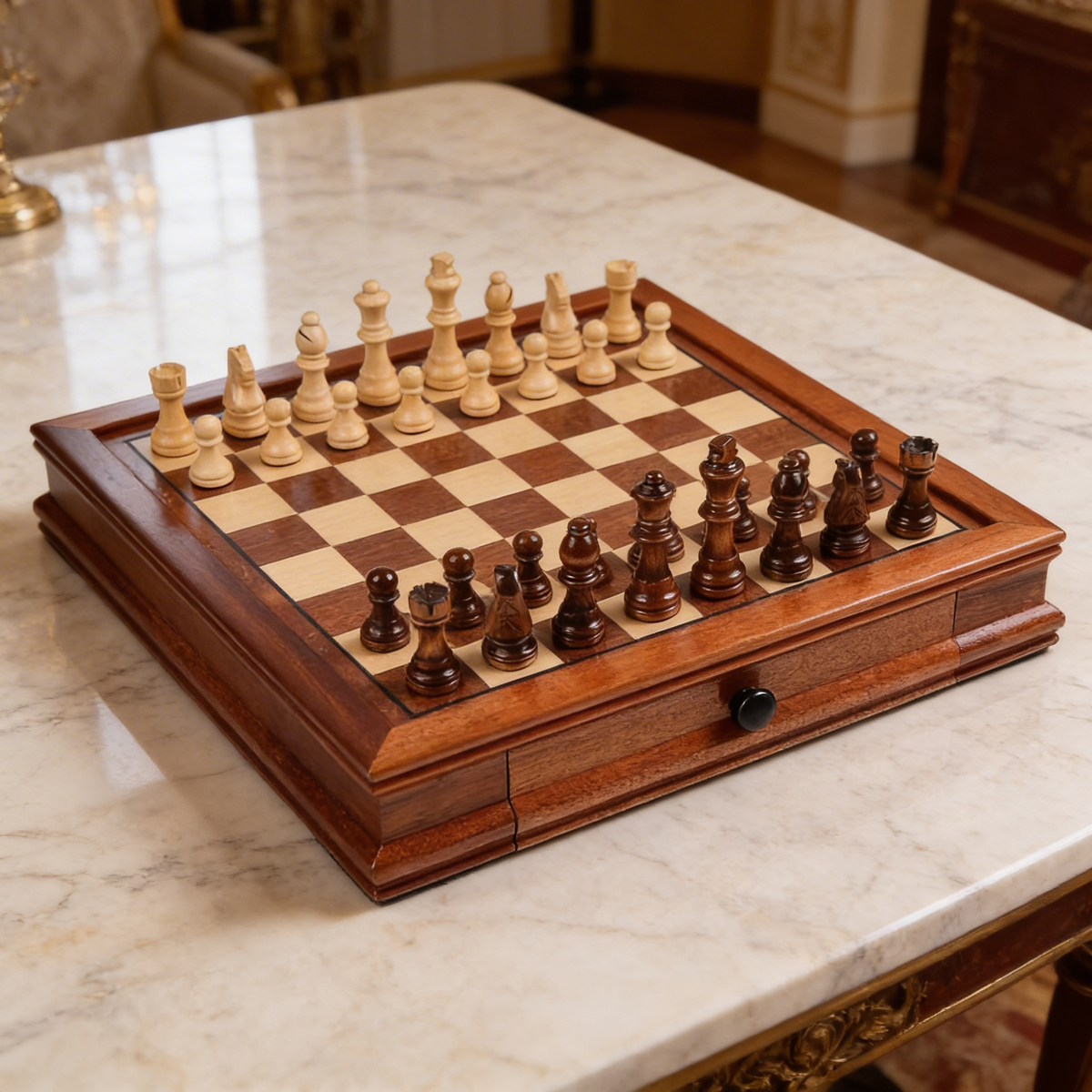 Magnetic Maple Chess Set with Drawers