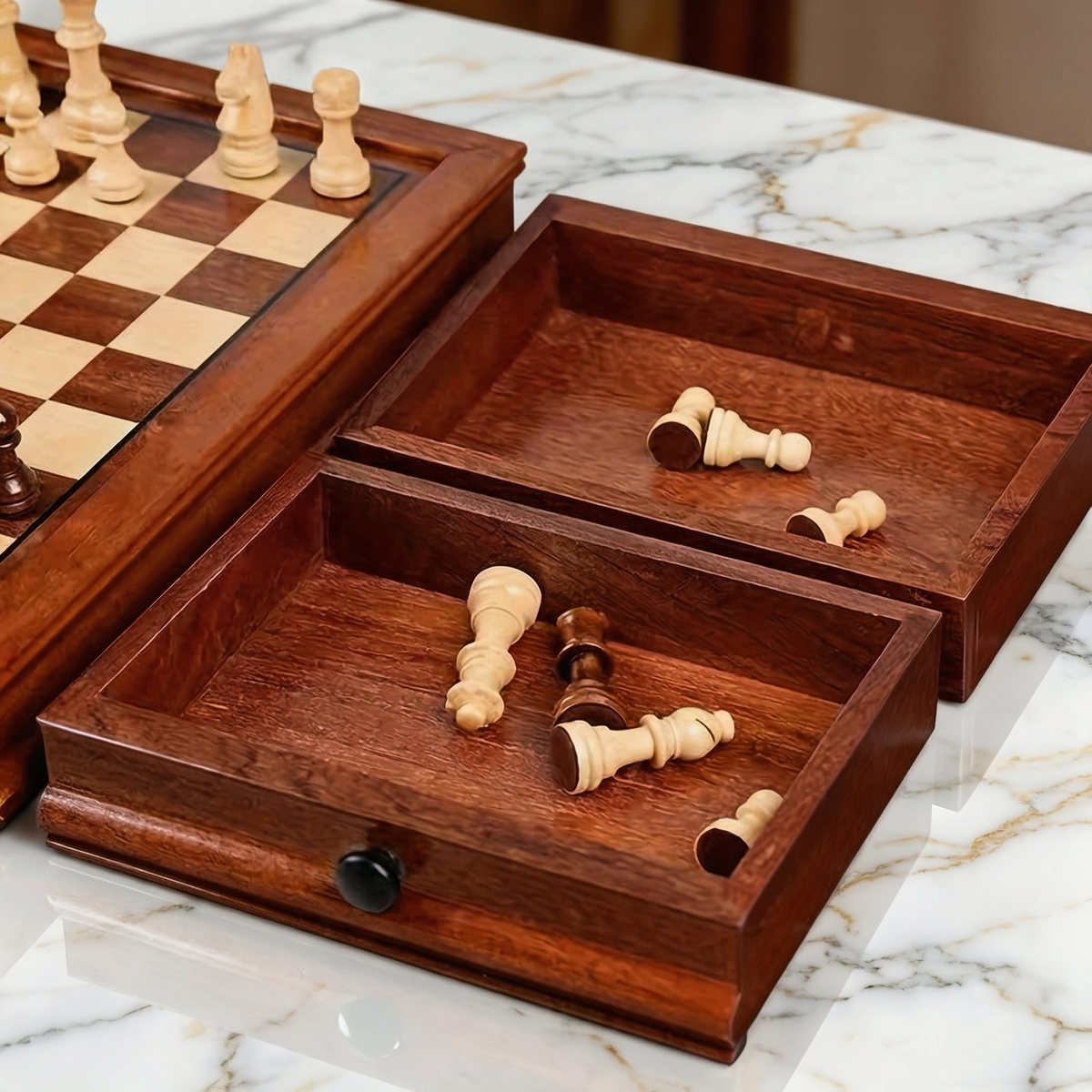 Magnetic Maple Chess Set with Drawers
