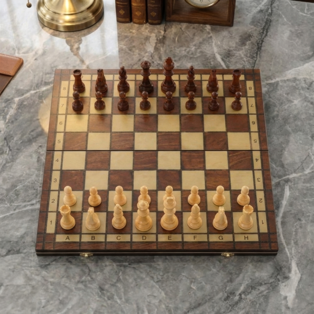 Folding Magnetic Mahogany Chess Set