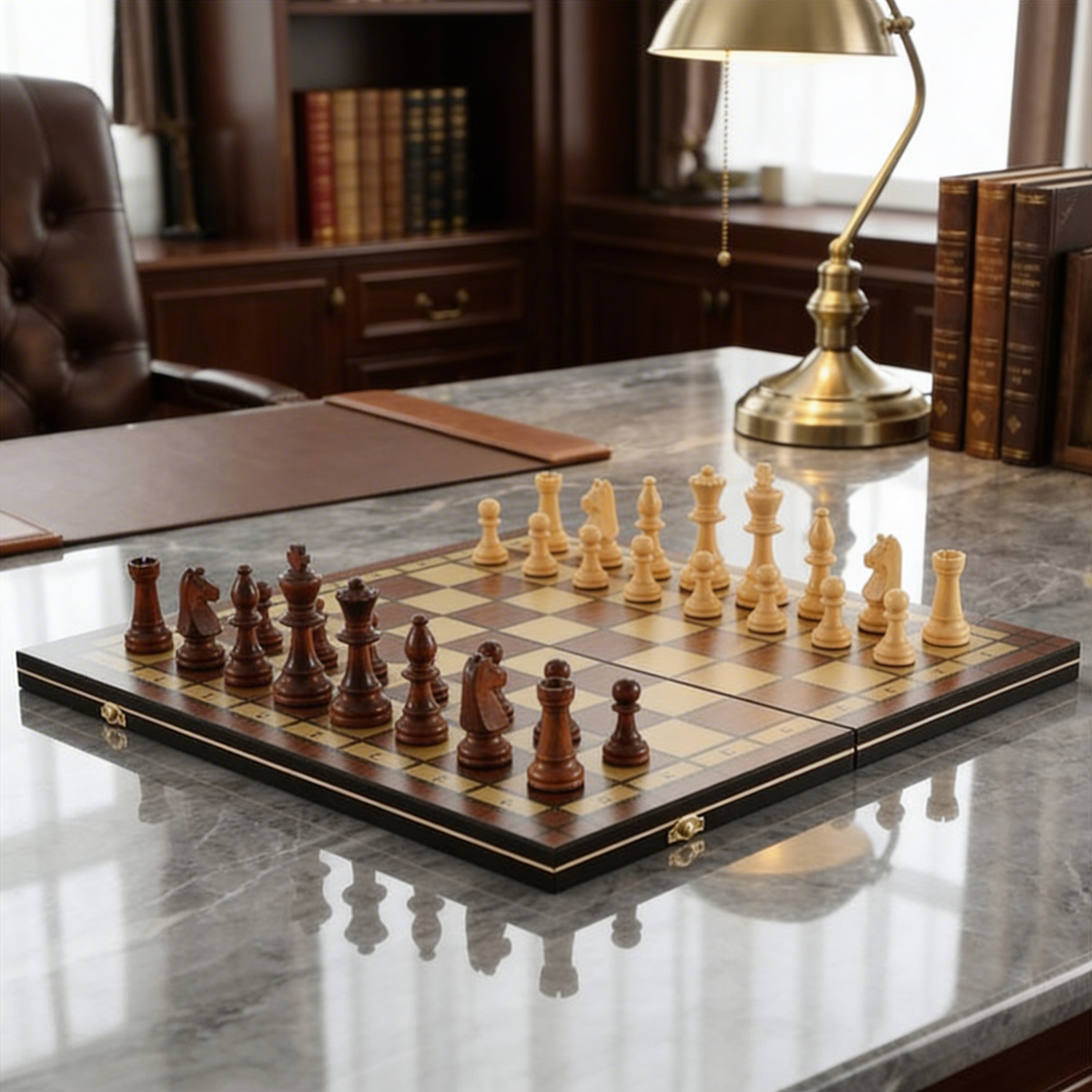 Folding Magnetic Mahogany Chess Set