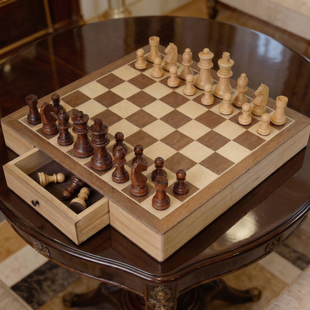 Maple Chess Set with Drawer