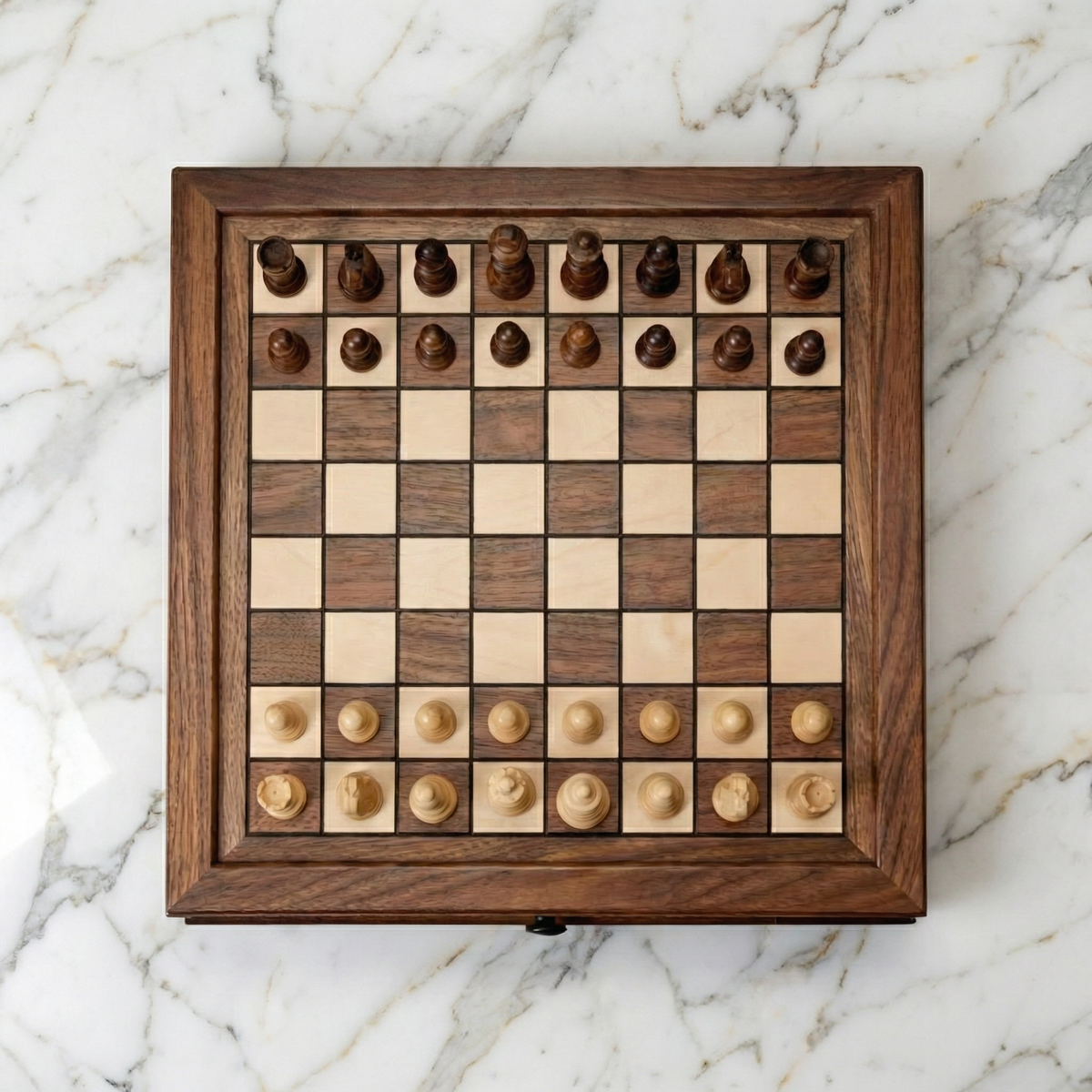 Walnut Chess Set with Drawers