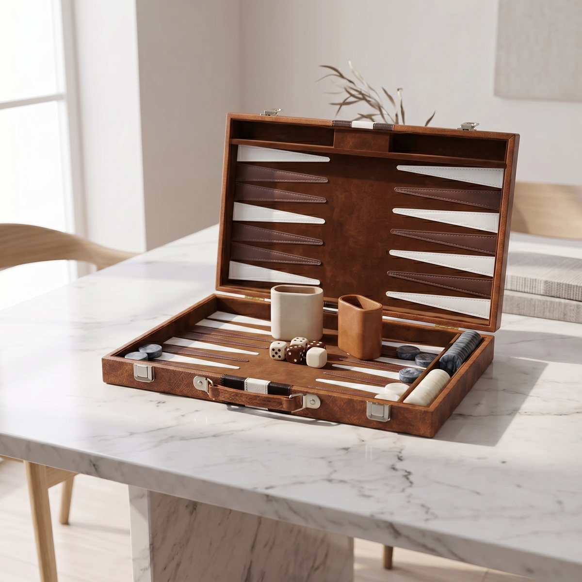 Havana Backgammon Set – Brown Faux Leather Case