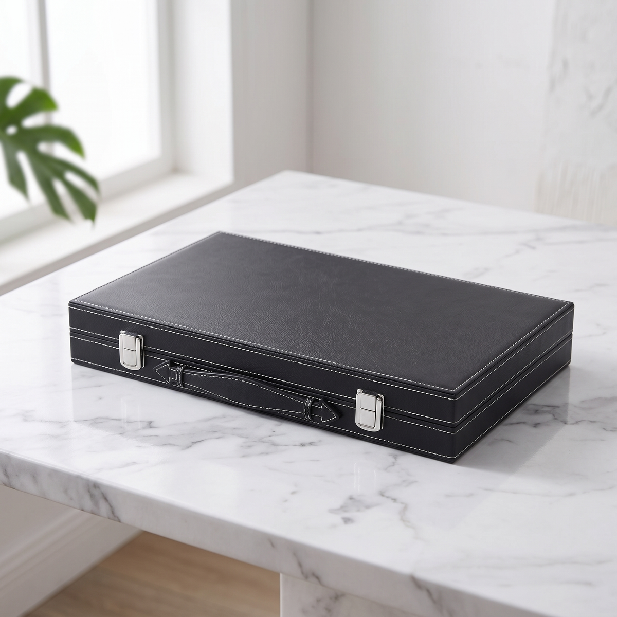 Milano Backgammon Set – Black Faux Leather Case