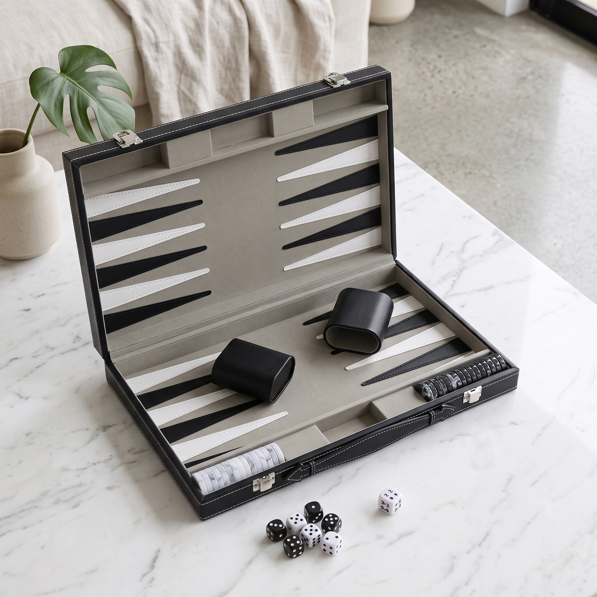 Milano Backgammon Set – Black Faux Leather Case