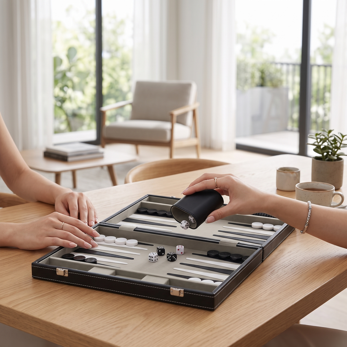 Milano Backgammon Set – Black Faux Leather Case