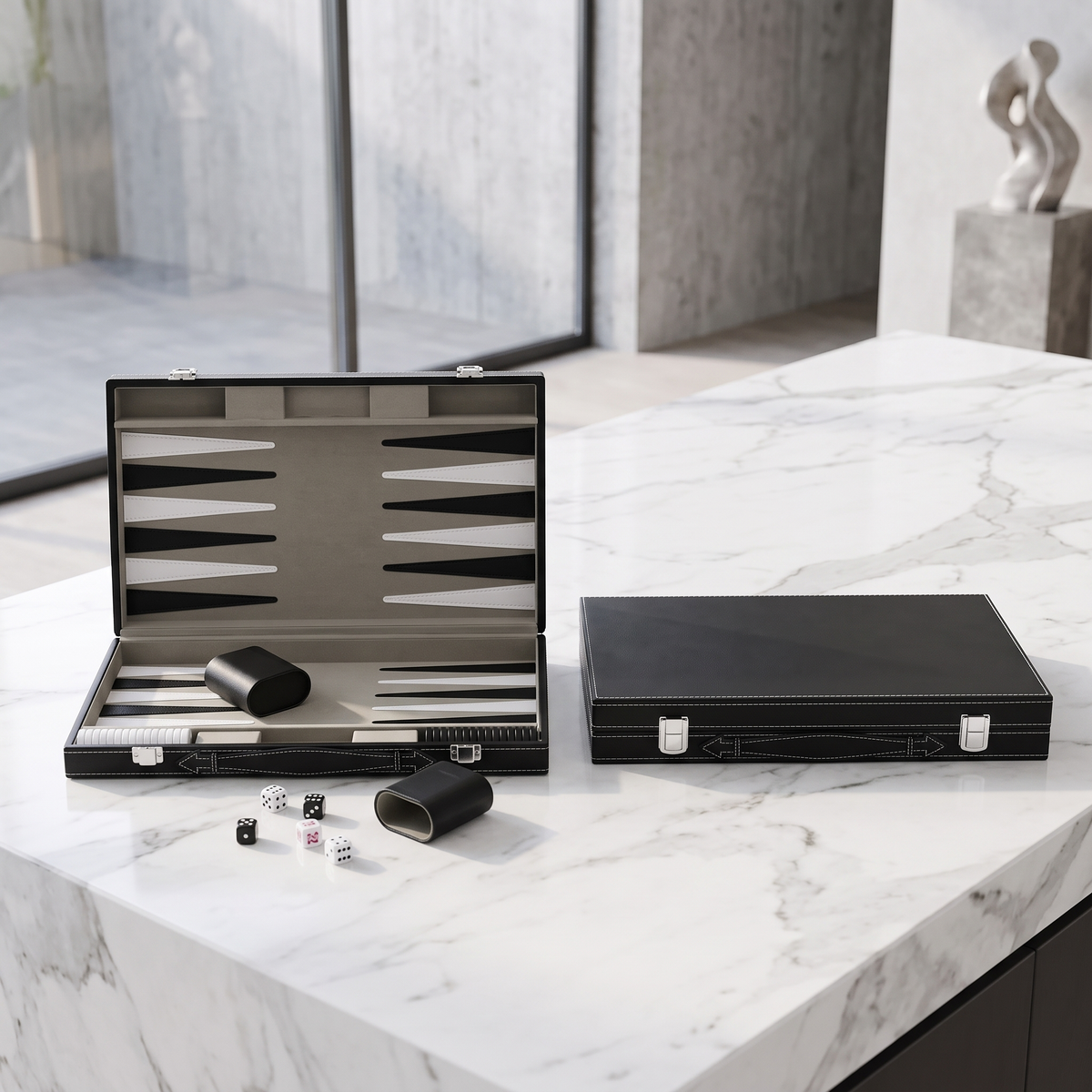 Milano Backgammon Set – Black Faux Leather Case