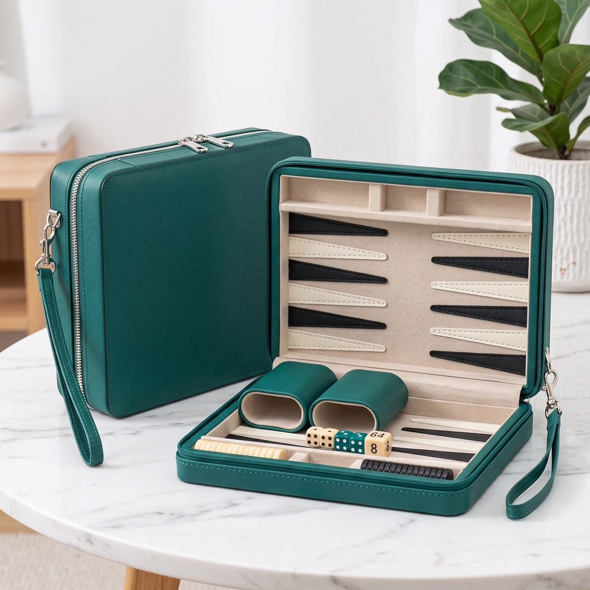 Alanya Backgammon Travel Set – Magnetic, Faux Leather