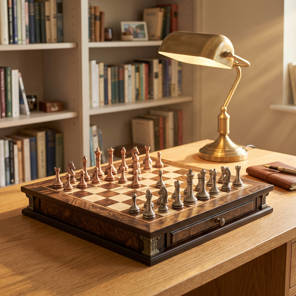 Walnut Burl and Maple Chess Set with Drawers