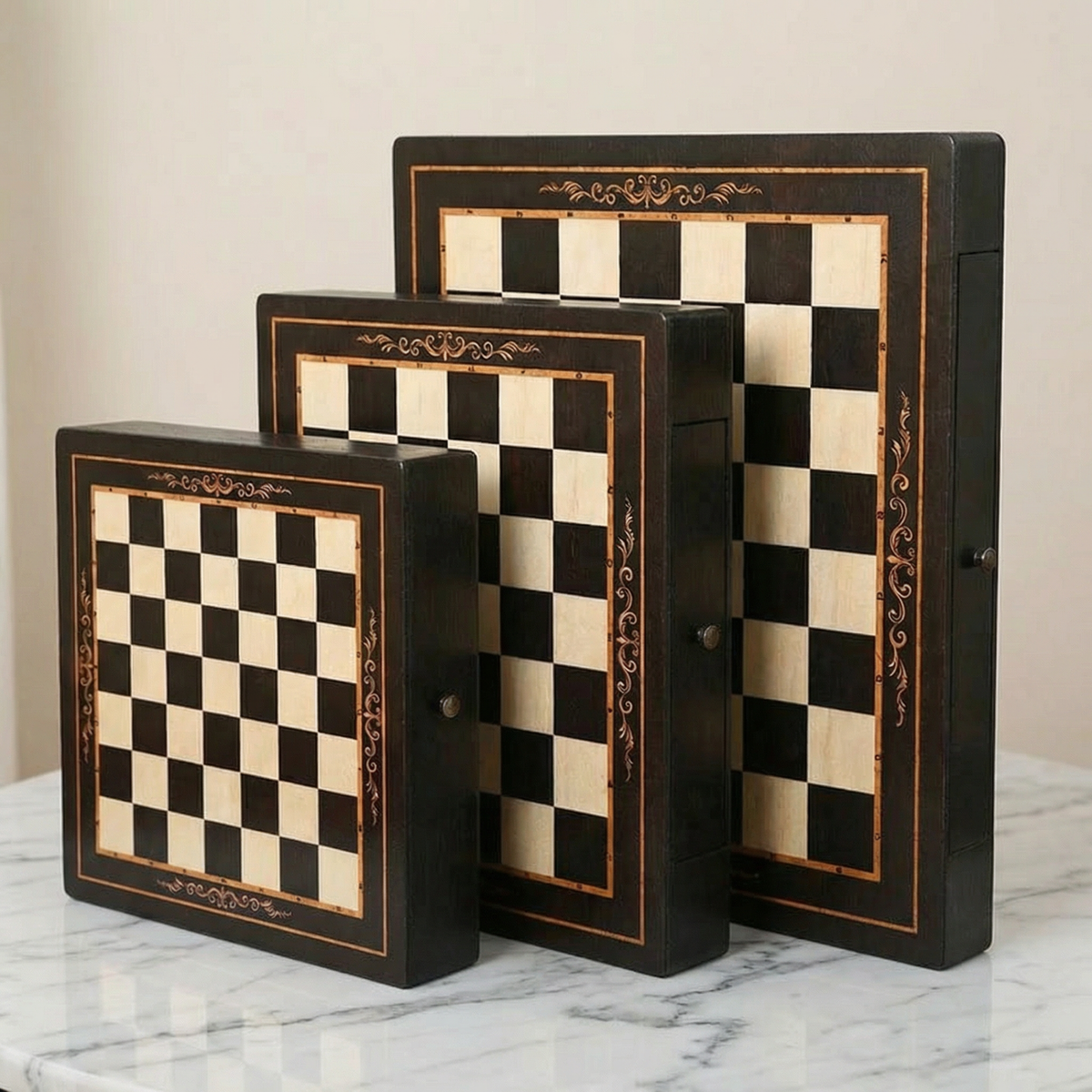 Walnut and Maple Chess Set with Drawers