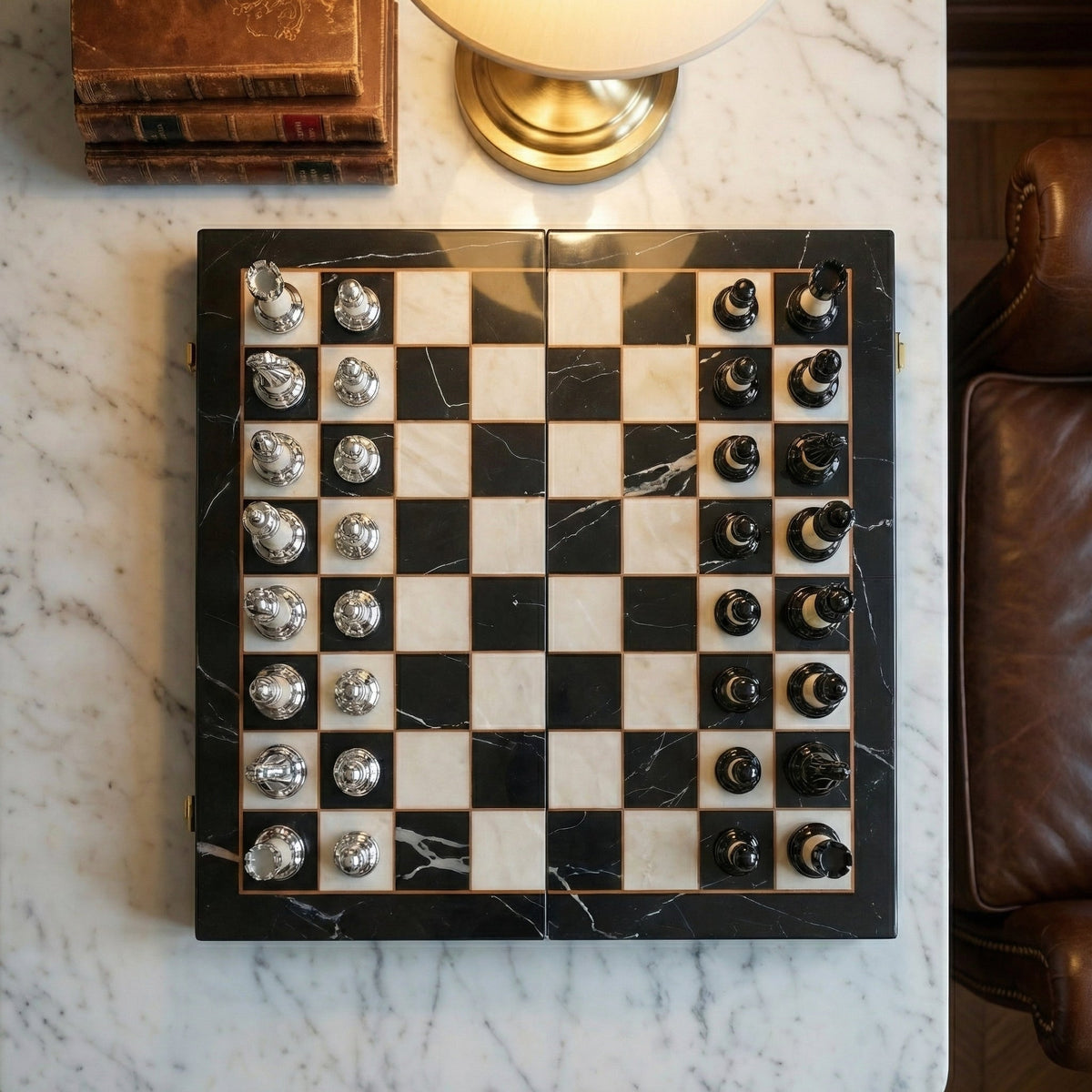 Folding Ebony Chess Set with Metal Pieces