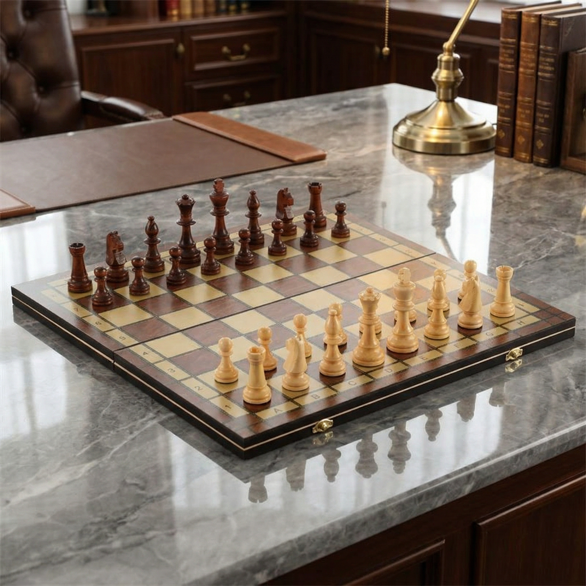 Folding Magnetic Mahogany Chess Set