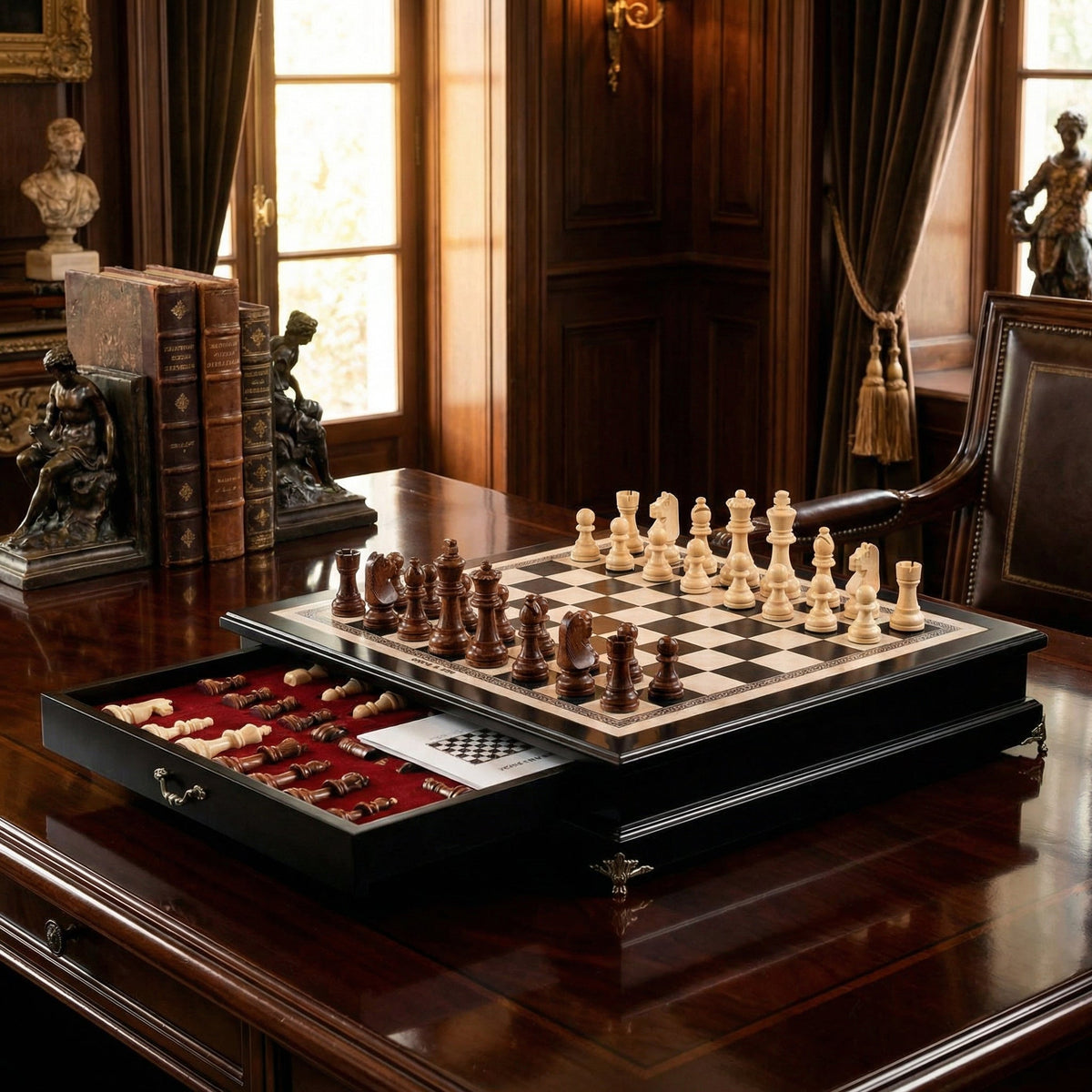 Olive Wood Chess Set with Drawer