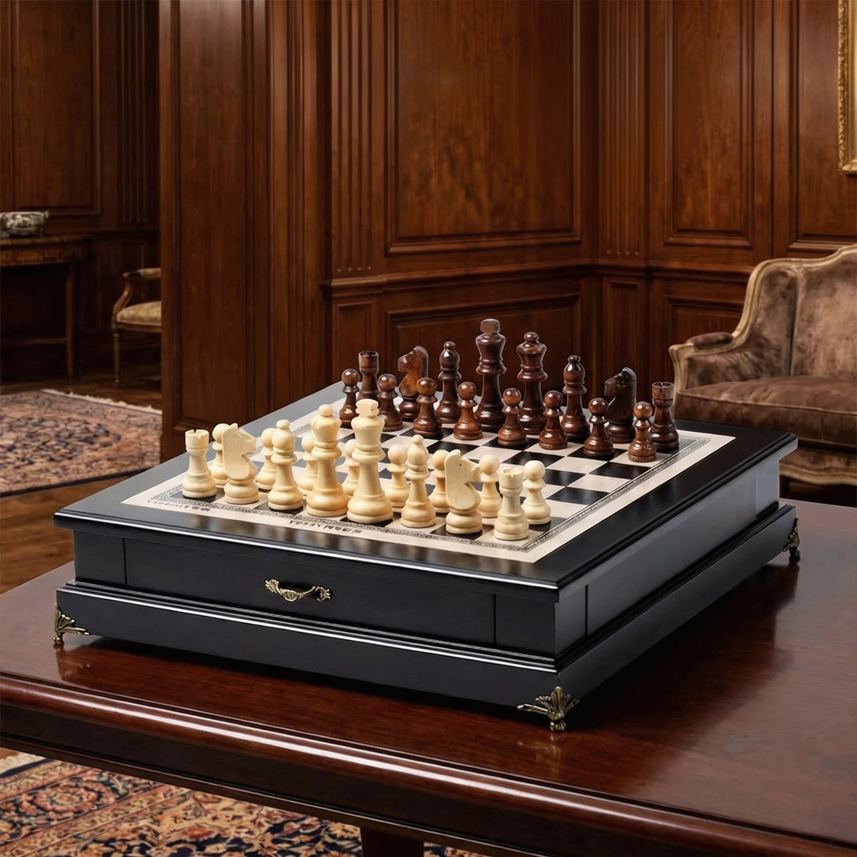 Olive Wood Chess Set with Drawer