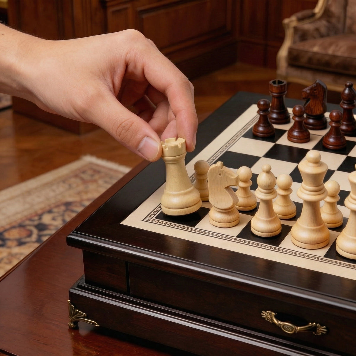 Olive Wood Chess Set with Drawer