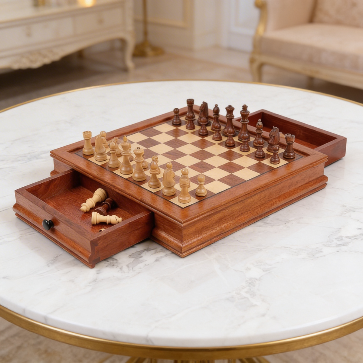 Magnetic Maple Chess Set with Drawers