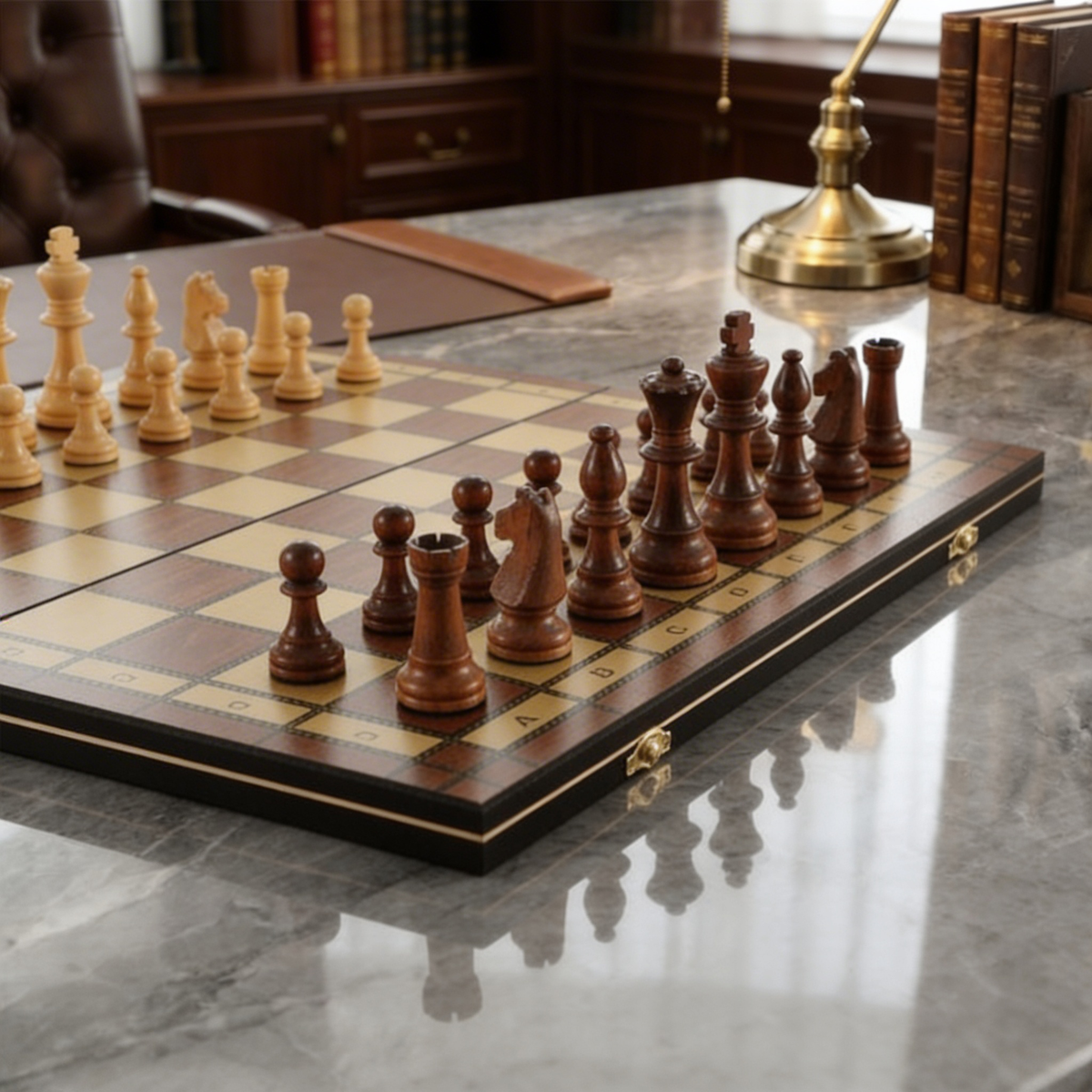 Folding Magnetic Mahogany Chess Set