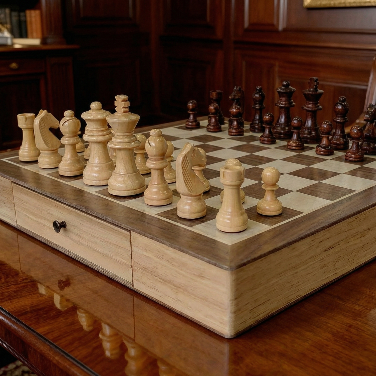 Maple Chess Set with Drawer