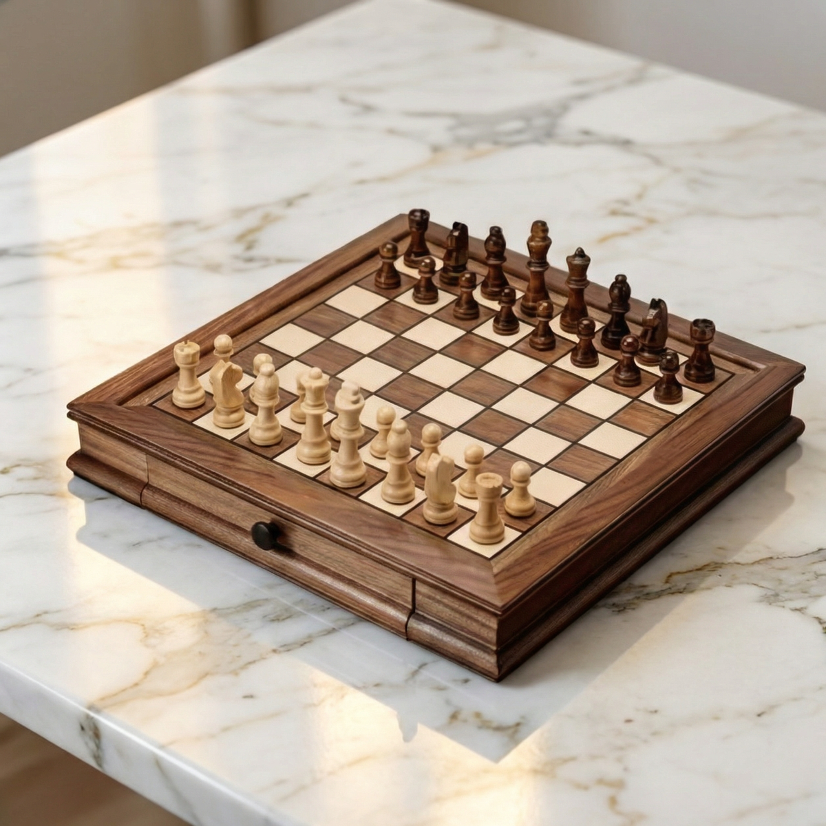 Walnut Chess Set with Drawers