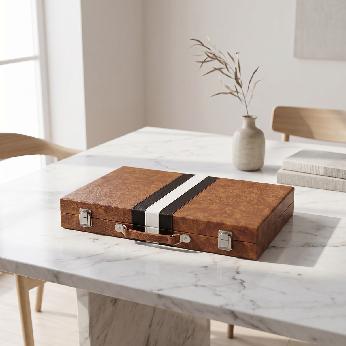 Havana Backgammon Set – Brown Faux Leather Case