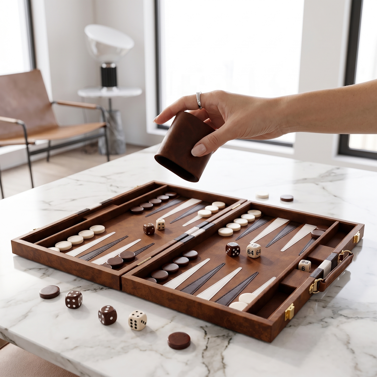 Havana Backgammon Set – Brown Faux Leather Case