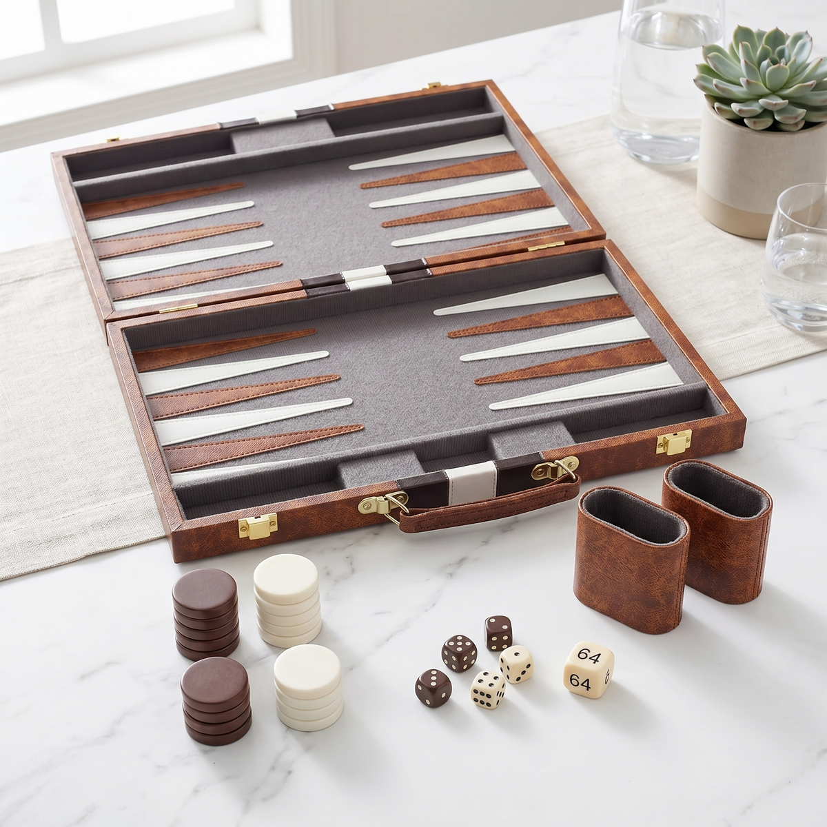 Havana Backgammon Set – Brown Faux Leather Case