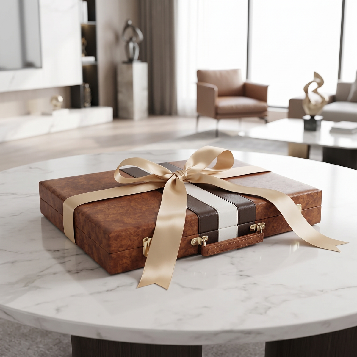 Havana Backgammon Set – Brown Faux Leather Case
