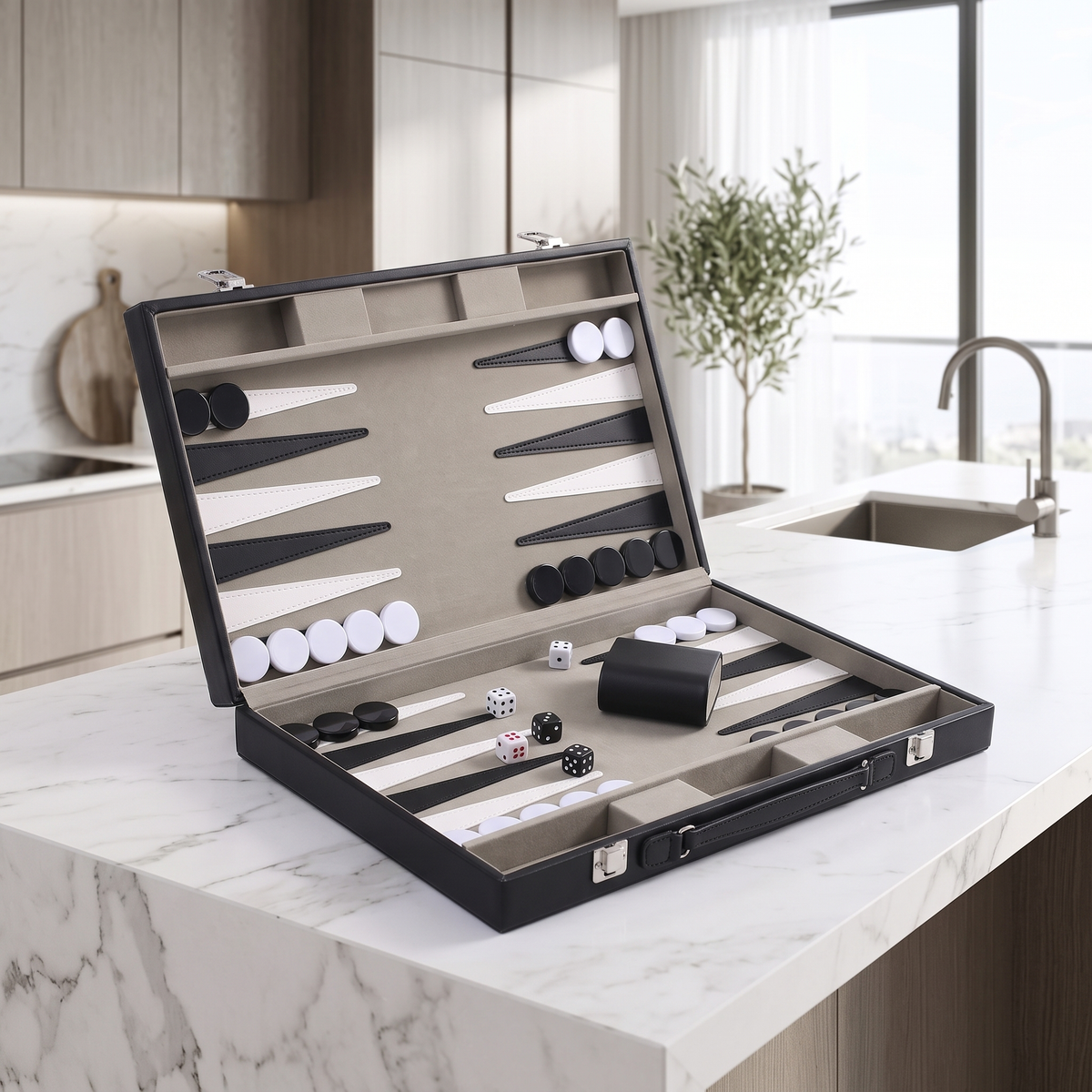 Milano Backgammon Set – Black Faux Leather Case