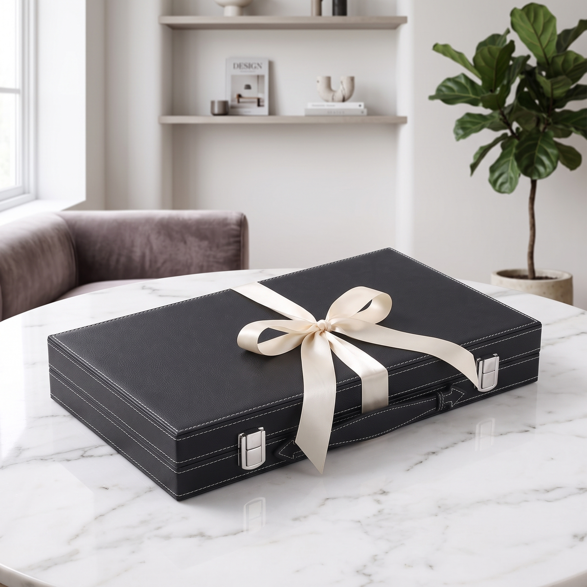 Milano Backgammon Set – Black Faux Leather Case